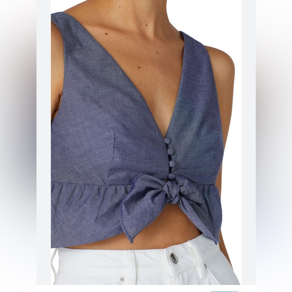 Chambray Ruffle Crop Top by Thakoon Size 10 - Picture 1 of 15